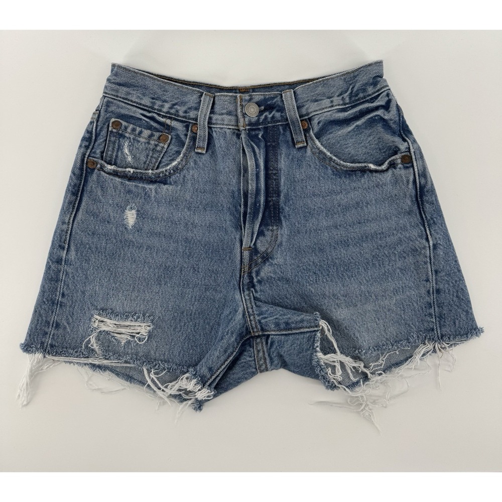 Levi's 501 Women's High Rise Cut Off Blue Denim Shorts Button Fly Size 24W